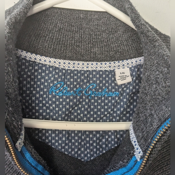 ROBERT GRAHAM 1/4 Zip Gray Crewneck Men Size L 80% Cotton Classic Style - Picture 6 of 10